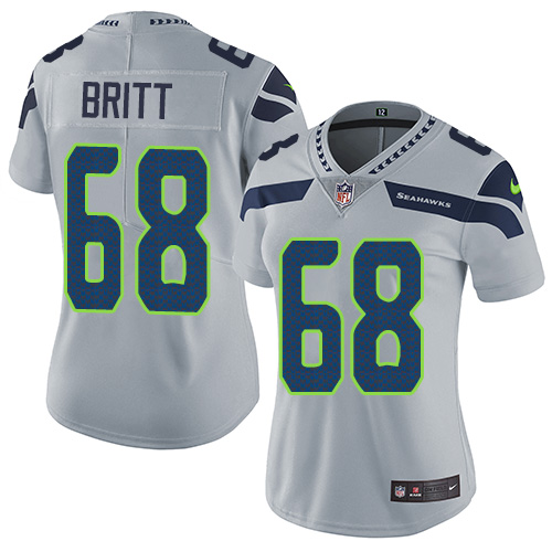 Women's Nike Seattle Seahawks #68 Justin Britt Grey Alternate Vapor Untouchable Limited Player NFL Jersey