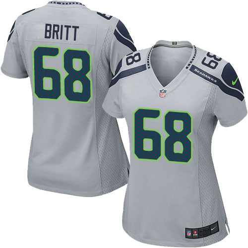 Women's Nike Seattle Seahawks #68 Justin Britt Game Grey Alternate NFL Jersey
