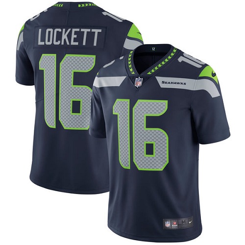 Men's Nike Seattle Seahawks #16 Tyler Lockett Navy Blue Team Color Vapor Untouchable Limited Player NFL Jersey