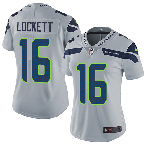 Women's Nike Seattle Seahawks #16 Tyler Lockett Grey Alternate Vapor Untouchable Elite Player NFL Jersey