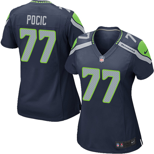 Women's Nike Seattle Seahawks #77 Ethan Pocic Game Navy Blue Team Color NFL Jersey