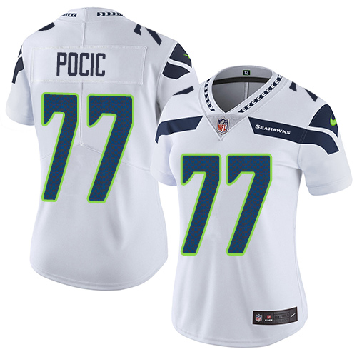 Women's Nike Seattle Seahawks #77 Ethan Pocic White Vapor Untouchable Elite Player NFL Jersey
