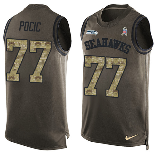 Men's Nike Seattle Seahawks #77 Ethan Pocic Limited Green Salute to Service Tank Top NFL Jersey