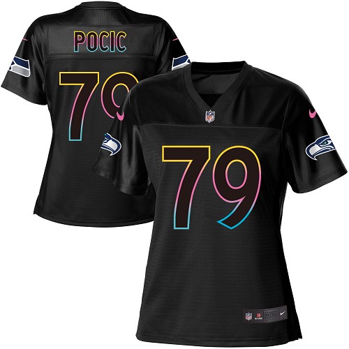 Women's Nike Seattle Seahawks #77 Ethan Pocic Game Black Fashion NFL Jersey