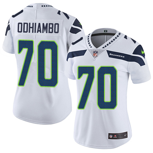 Women's Nike Seattle Seahawks #70 Rees Odhiambo White Vapor Untouchable Elite Player NFL Jersey