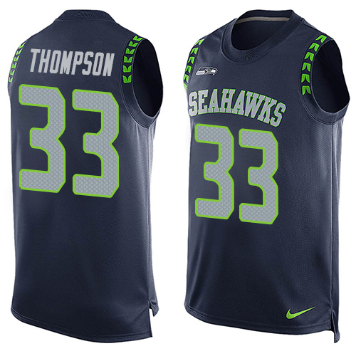 Men's Nike Seattle Seahawks #33 Tedric Thompson Limited Steel Blue Player Name & Number Tank Top NFL Jersey