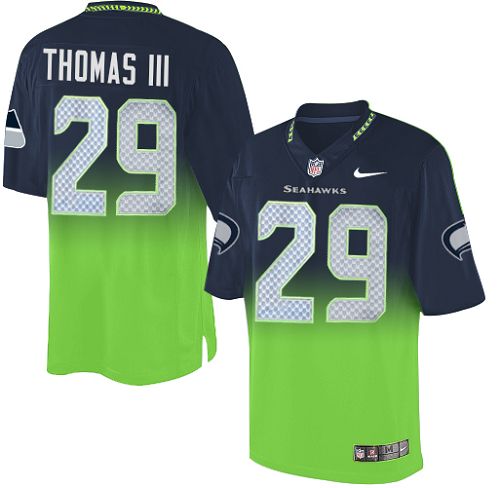 Men's Nike Seattle Seahawks #29 Earl Thomas III Elite Navy/Green Fadeaway NFL Jersey