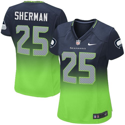 Women's Nike Seattle Seahawks #25 Richard Sherman Elite Navy/Green Fadeaway NFL Jersey