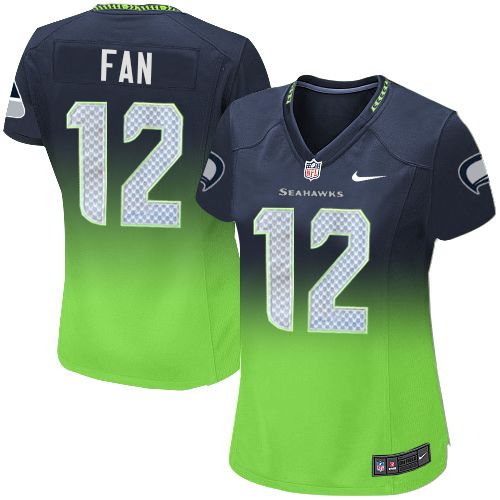 Women's Nike Seattle Seahawks 12th Fan Elite Navy/Green Fadeaway NFL Jersey