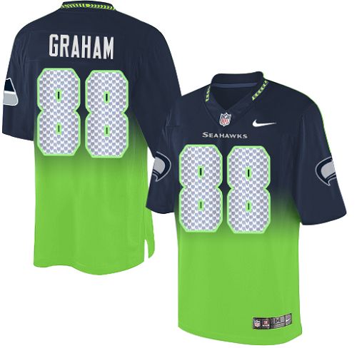 Men's Nike Seattle Seahawks #88 Jimmy Graham Elite Navy/Green Fadeaway NFL Jersey