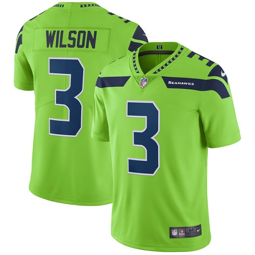 Youth Nike Seattle Seahawks #3 Russell Wilson Elite Green Rush Vapor Untouchable NFL Jersey