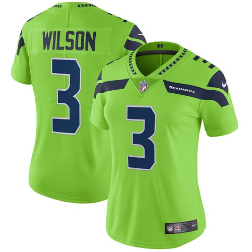 Women's Nike Seattle Seahawks #3 Russell Wilson Limited Green Rush Vapor Untouchable NFL Jersey