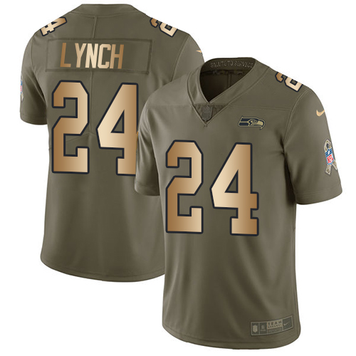 Men's Nike Seattle Seahawks #24 Marshawn Lynch Limited Olive/Gold 2017 Salute to Service NFL Jersey