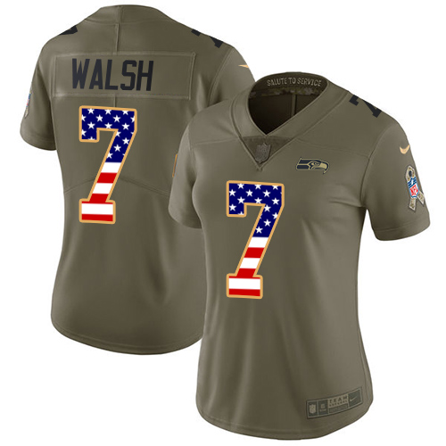 Women's Nike Seattle Seahawks #7 Blair Walsh Limited Olive/USA Flag 2017 Salute to Service NFL Jersey