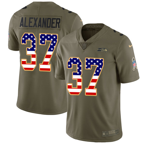Men's Nike Seattle Seahawks #37 Shaun Alexander Limited Olive/USA Flag 2017 Salute to Service NFL Jersey