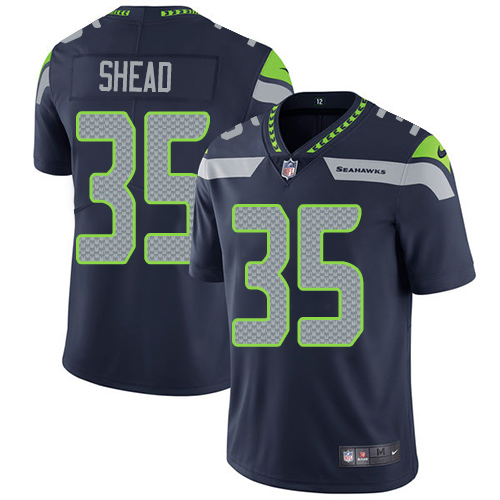 Men's Nike Seattle Seahawks #35 DeShawn Shead Navy Blue Team Color Vapor Untouchable Limited Player NFL Jersey