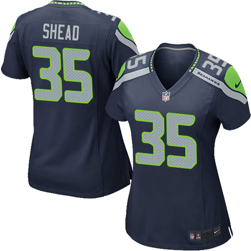 Women's Nike Seattle Seahawks #35 DeShawn Shead Game Navy Blue Team Color NFL Jersey