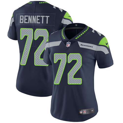 Women's Nike Seattle Seahawks #72 Michael Bennett Navy Blue Team Color Vapor Untouchable Elite Player NFL Jersey
