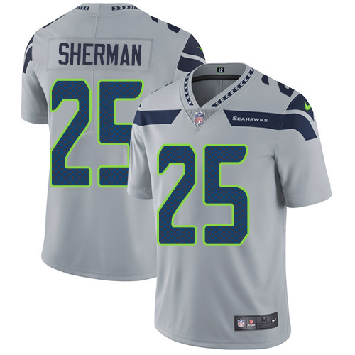 Men's Nike Seattle Seahawks #25 Richard Sherman Grey Alternate Vapor Untouchable Limited Player NFL Jersey