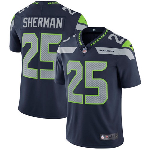 Youth Nike Seattle Seahawks #25 Richard Sherman Navy Blue Team Color Vapor Untouchable Limited Player NFL Jersey