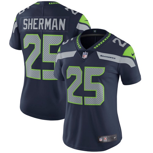 Women's Nike Seattle Seahawks #25 Richard Sherman Navy Blue Team Color Vapor Untouchable Elite Player NFL Jersey