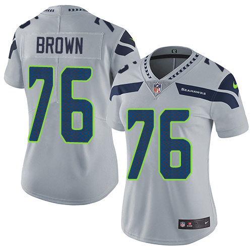 Women's Nike Seattle Seahawks #76 Duane Brown Grey Alternate Vapor Untouchable Elite Player NFL Jersey