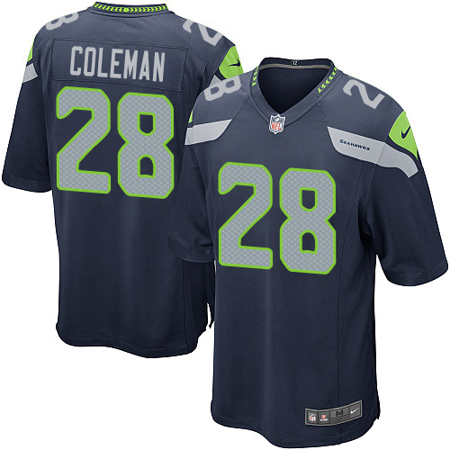 Men's Nike Seattle Seahawks #28 Justin Coleman Game Navy Blue Team Color NFL Jersey