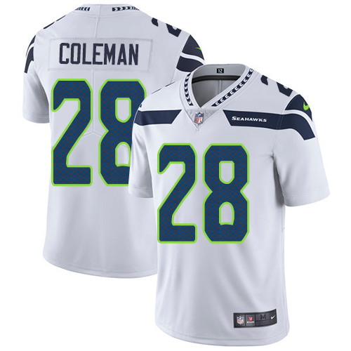 Men's Nike Seattle Seahawks #28 Justin Coleman White Vapor Untouchable Limited Player NFL Jersey