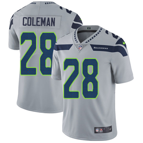 Men's Nike Seattle Seahawks #28 Justin Coleman Grey Alternate Vapor Untouchable Limited Player NFL Jersey