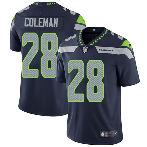 Youth Nike Seattle Seahawks #28 Justin Coleman Navy Blue Team Color Vapor Untouchable Limited Player NFL Jersey