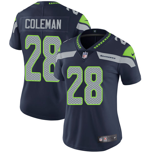 Women's Nike Seattle Seahawks #28 Justin Coleman Navy Blue Team Color Vapor Untouchable Elite Player NFL Jersey