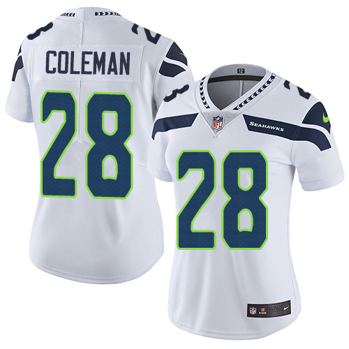 Women's Nike Seattle Seahawks #28 Justin Coleman White Vapor Untouchable Limited Player NFL Jersey