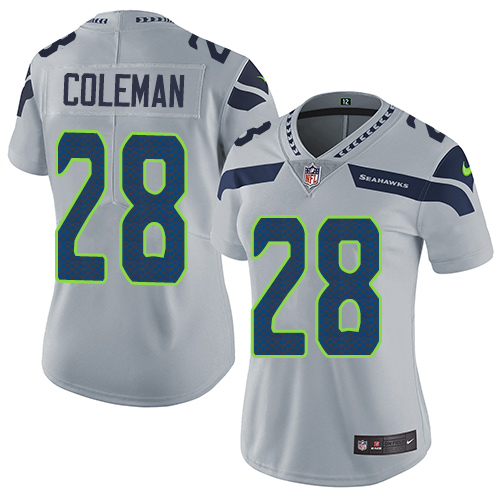 Women's Nike Seattle Seahawks #28 Justin Coleman Grey Alternate Vapor Untouchable Elite Player NFL Jersey