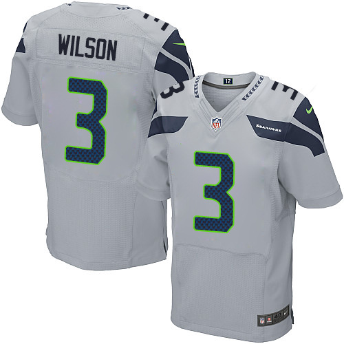 Men's Nike Seattle Seahawks #3 Russell Wilson Elite Grey Alternate NFL Jersey