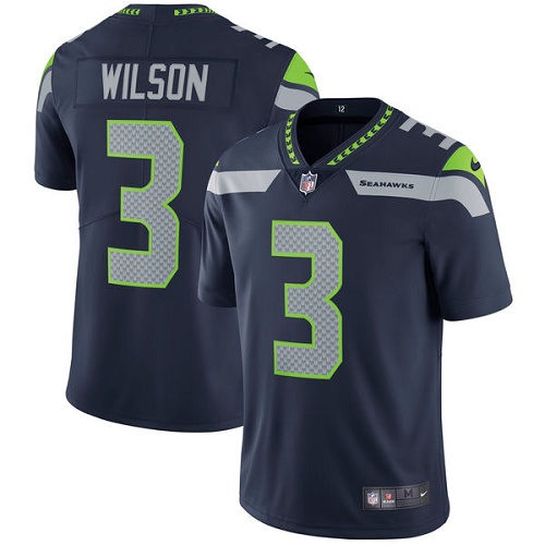 Youth Nike Seattle Seahawks #3 Russell Wilson Navy Blue Team Color Vapor Untouchable Elite Player NFL Jersey