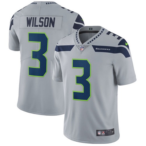 Youth Nike Seattle Seahawks #3 Russell Wilson Grey Alternate Vapor Untouchable Elite Player NFL Jersey