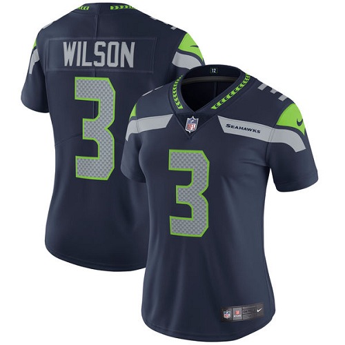 Women's Nike Seattle Seahawks #3 Russell Wilson Navy Blue Team Color Vapor Untouchable Elite Player NFL Jersey