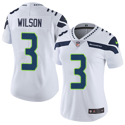 Women's Nike Seattle Seahawks #3 Russell Wilson White Vapor Untouchable Elite Player NFL Jersey