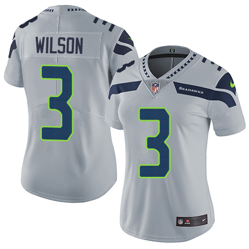 Women's Nike Seattle Seahawks #3 Russell Wilson Grey Alternate Vapor Untouchable Limited Player NFL Jersey