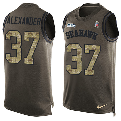 Men's Nike Seattle Seahawks #37 Shaun Alexander Limited Green Salute to Service Tank Top NFL Jersey