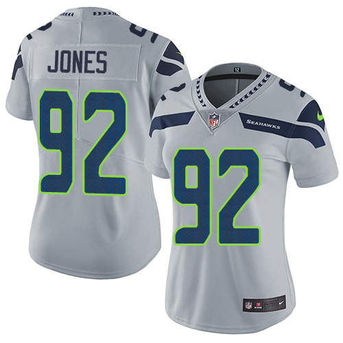 Women's Nike Seattle Seahawks #92 Nazair Jones Grey Alternate Vapor Untouchable Limited Player NFL Jersey