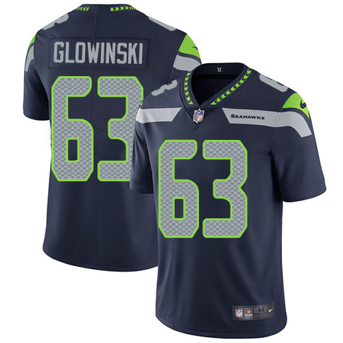 Men's Nike Seattle Seahawks #63 Mark Glowinski Navy Blue Team Color Vapor Untouchable Limited Player NFL Jersey
