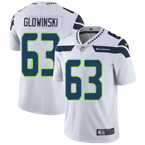 Men's Nike Seattle Seahawks #63 Mark Glowinski White Vapor Untouchable Limited Player NFL Jersey