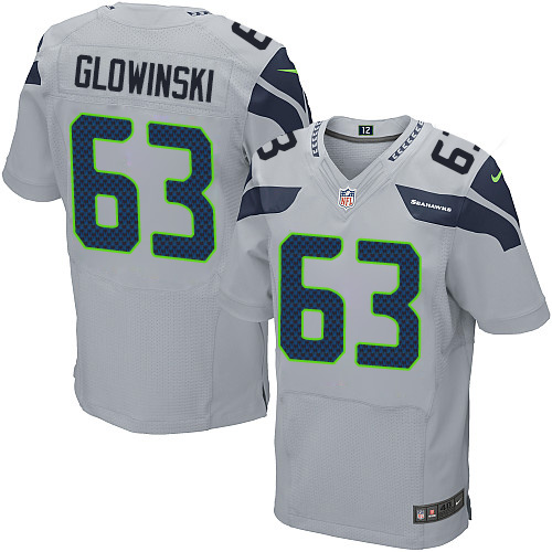 Men's Nike Seattle Seahawks #63 Mark Glowinski Elite Grey Alternate NFL Jersey