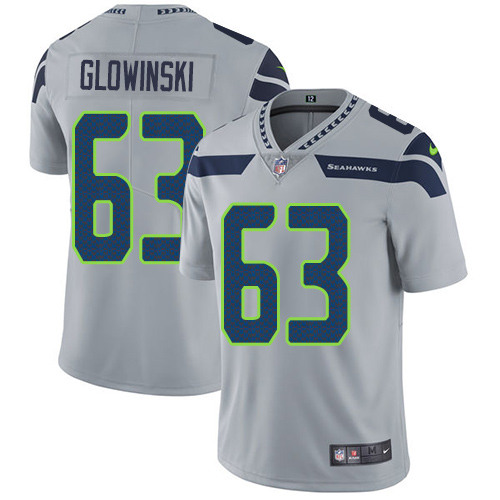Youth Nike Seattle Seahawks #63 Mark Glowinski Grey Alternate Vapor Untouchable Elite Player NFL Jersey