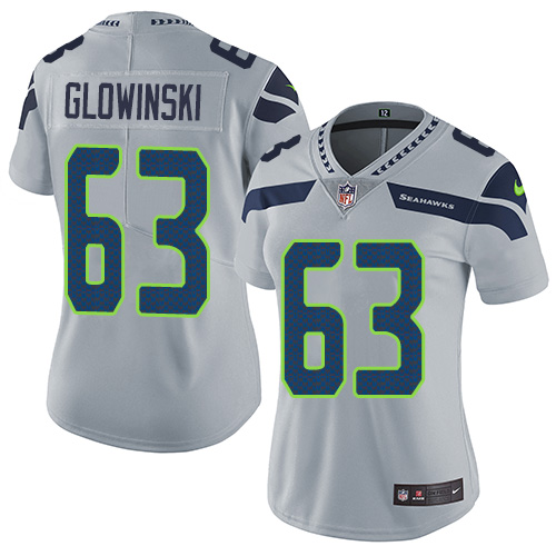 Women's Nike Seattle Seahawks #63 Mark Glowinski Grey Alternate Vapor Untouchable Elite Player NFL Jersey