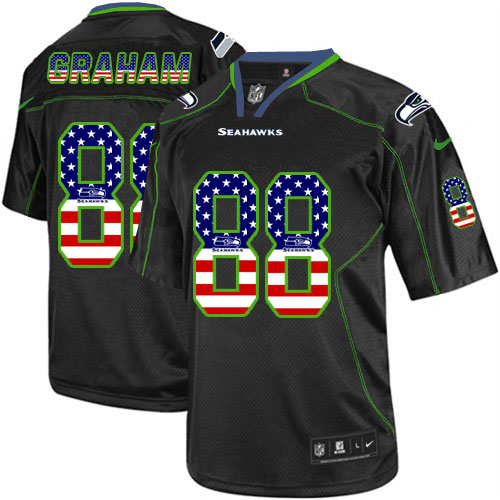 Men's Nike Seattle Seahawks #88 Jimmy Graham Elite Black USA Flag Fashion NFL Jersey