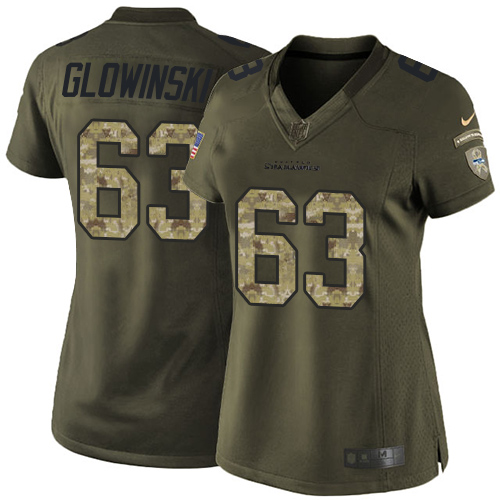 Women's Nike Seattle Seahawks #63 Mark Glowinski Limited Green Salute to Service NFL Jersey