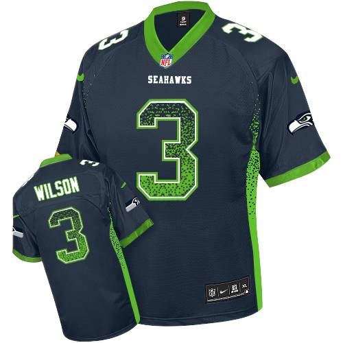 Youth Nike Seattle Seahawks #3 Russell Wilson Elite Navy Blue Drift Fashion NFL Jersey