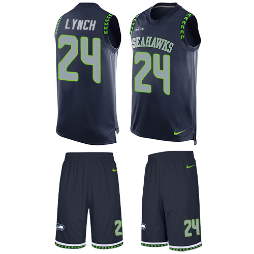 Men's Nike Seattle Seahawks #24 Marshawn Lynch Limited Steel Blue Tank Top Suit NFL Jersey